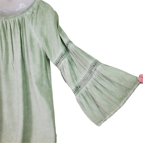 SPENSE Womens Blouse Small Peasant Bell Sleeves Embroidered‎ Tie Dye Green Boho - Picture 9 of 10